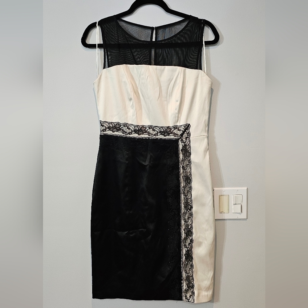 Melrose sz 8 cream black sleeveless cocktail dress